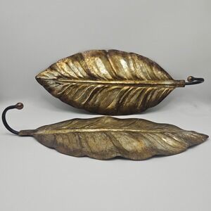 Rustic Farmhouse Metal Leaf‎ Wall Boho Decor Set Gold Black 17" Hanging Leaves
